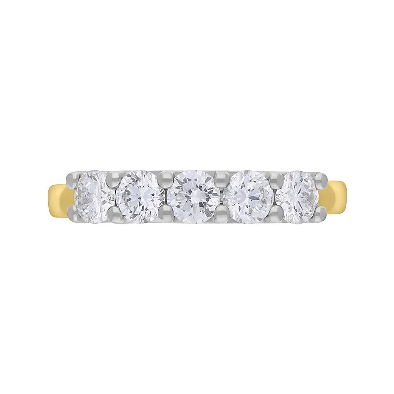 18ct Yellow Gold Platinum 1.00ct Diamond Five Stone Half Eternity Ring