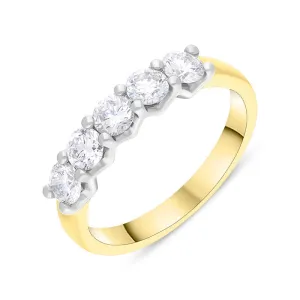 18ct Yellow Gold Platinum 1.00ct Diamond Five Stone Half Eternity Ring