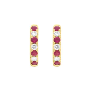 18ct Yellow Gold Ruby Diamond 13.5mm Hoop Earrings