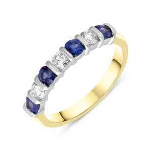18ct Yellow Gold Sapphire Diamond Half Eternity Ring