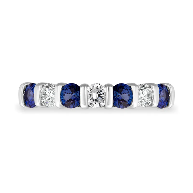 18ct Yellow Gold Sapphire Diamond Half Eternity Ring