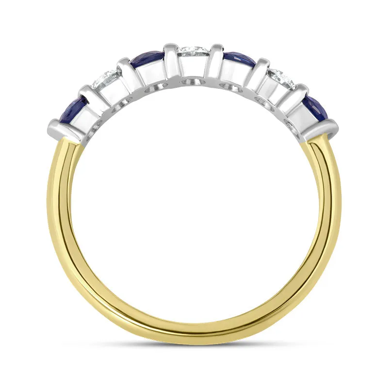 18ct Yellow Gold Sapphire Diamond Half Eternity Ring