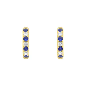 18ct Yellow Gold Sapphire Diamond Seven Stone Hoop Earrings