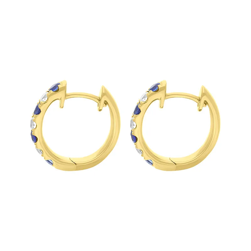 18ct Yellow Gold Sapphire Diamond Seven Stone Hoop Earrings