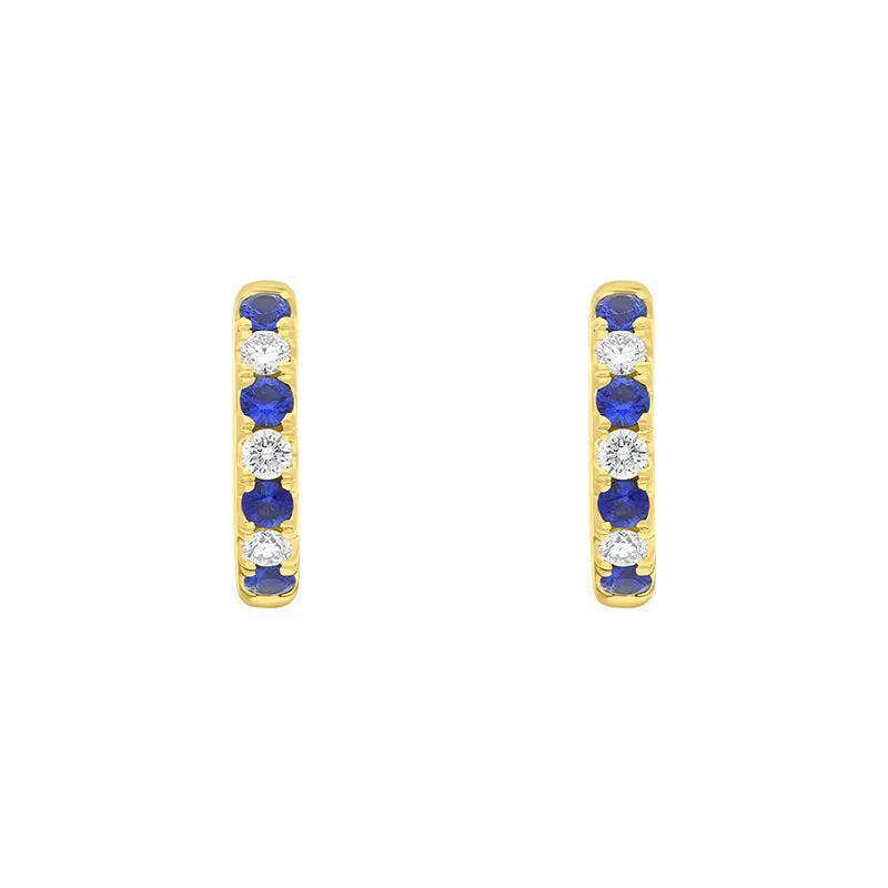 18ct Yellow Gold Sapphire Diamond Seven Stone Hoop Earrings