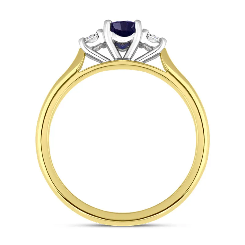 18ct Yellow Gold Sapphire Diamond Three Stone Ring