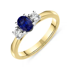 18ct Yellow Gold Sapphire Diamond Three Stone Ring