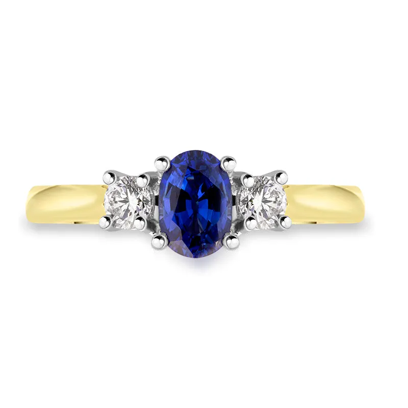 18ct Yellow Gold Sapphire Diamond Three Stone Ring