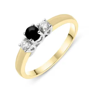 18ct Yellow Gold Whitby Jet Diamond Trilogy Ring