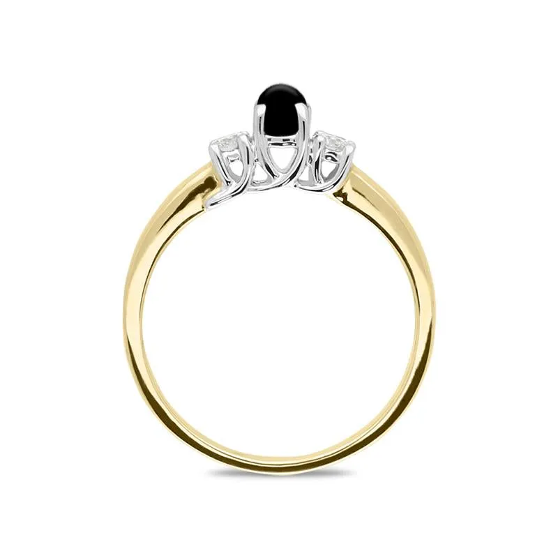 18ct Yellow Gold Whitby Jet Diamond Trilogy Ring