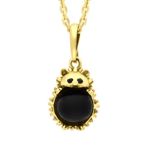 18ct Yellow Gold Whitby Jet Small Hedgehog Necklace