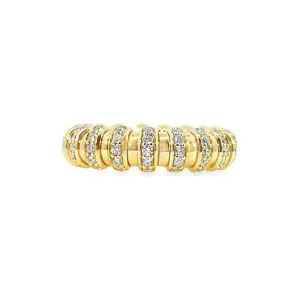 18K Gold & Diamond Striped Stretchy Ring