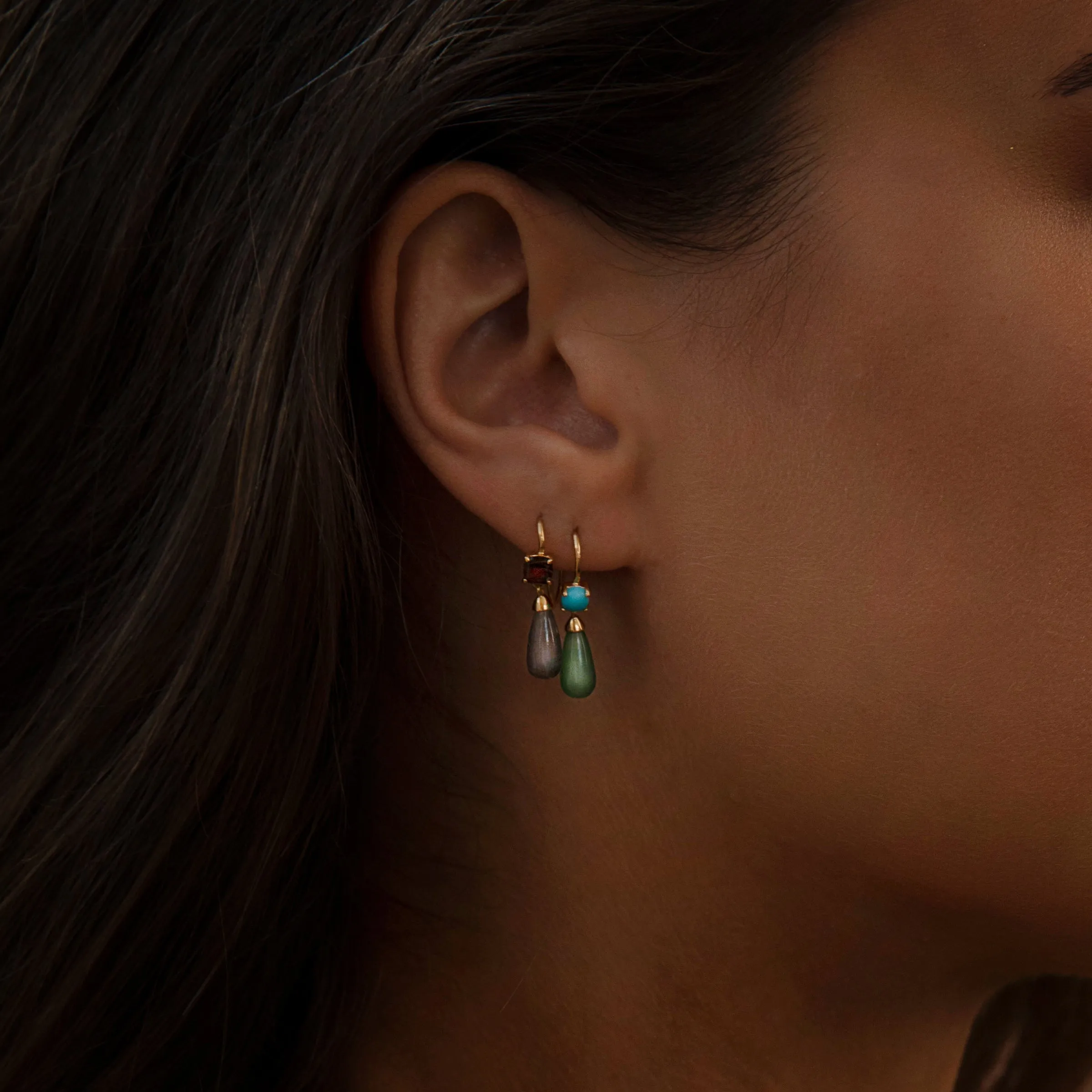 18K Gold Plated Earrings w. Agate & Turquoise