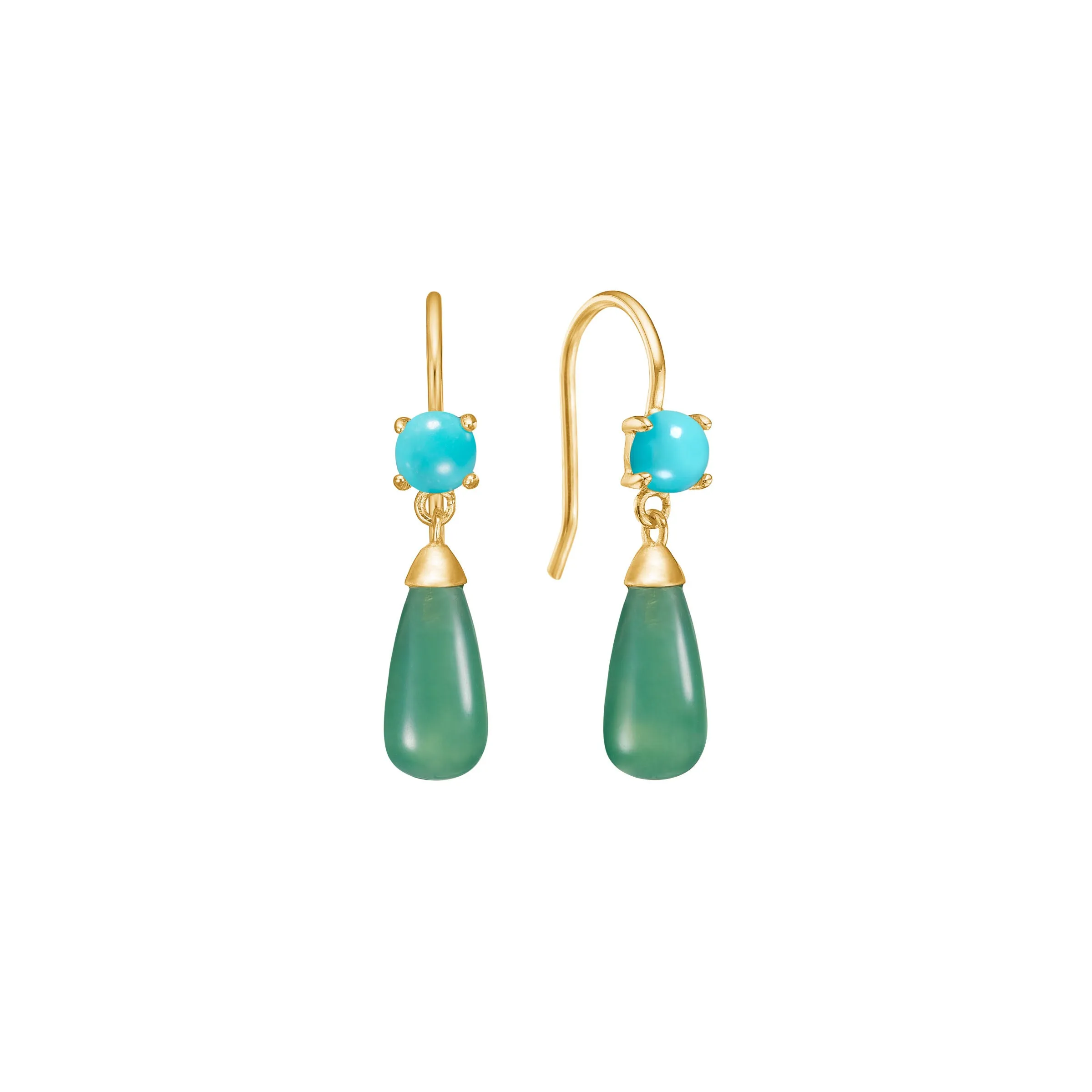 18K Gold Plated Earrings w. Agate & Turquoise