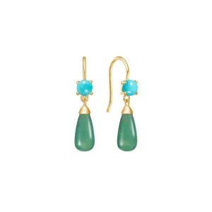 18K Gold Plated Earrings w. Agate & Turquoise