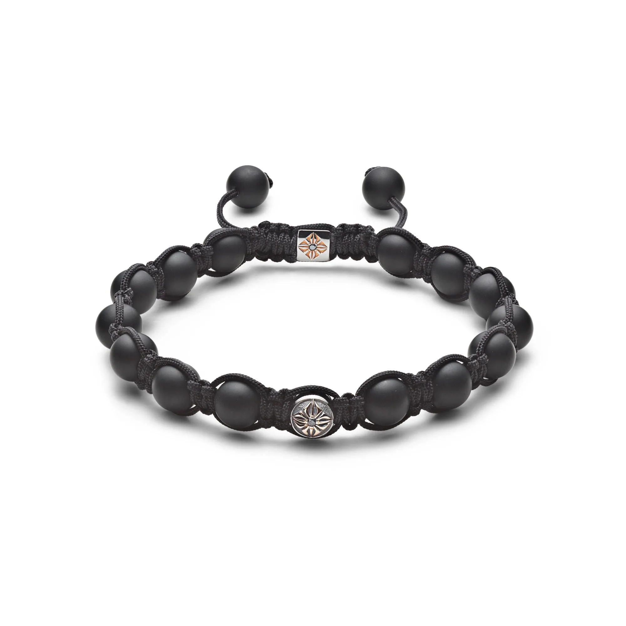 8mm Braided Black 18K Gold Bracelet w. Diamond