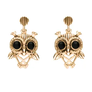 9ct Rose Gold Whitby Jet Owl Stud Earrings