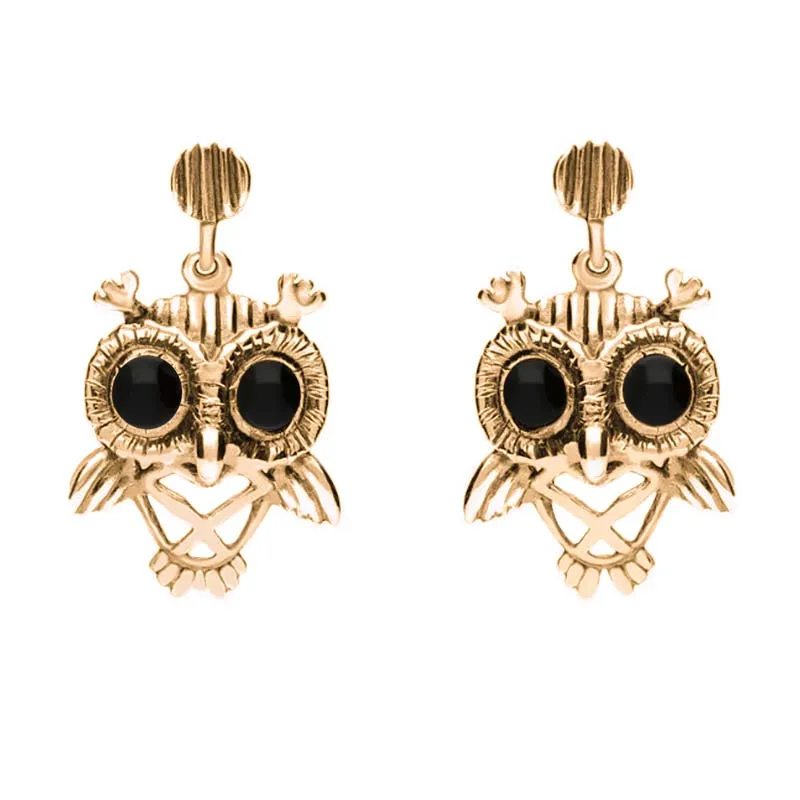 9ct Rose Gold Whitby Jet Owl Stud Earrings
