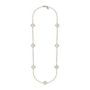 9ct Rose Gold White Mother of Pearl Bloom Four Leaf Clover Long Necklace
