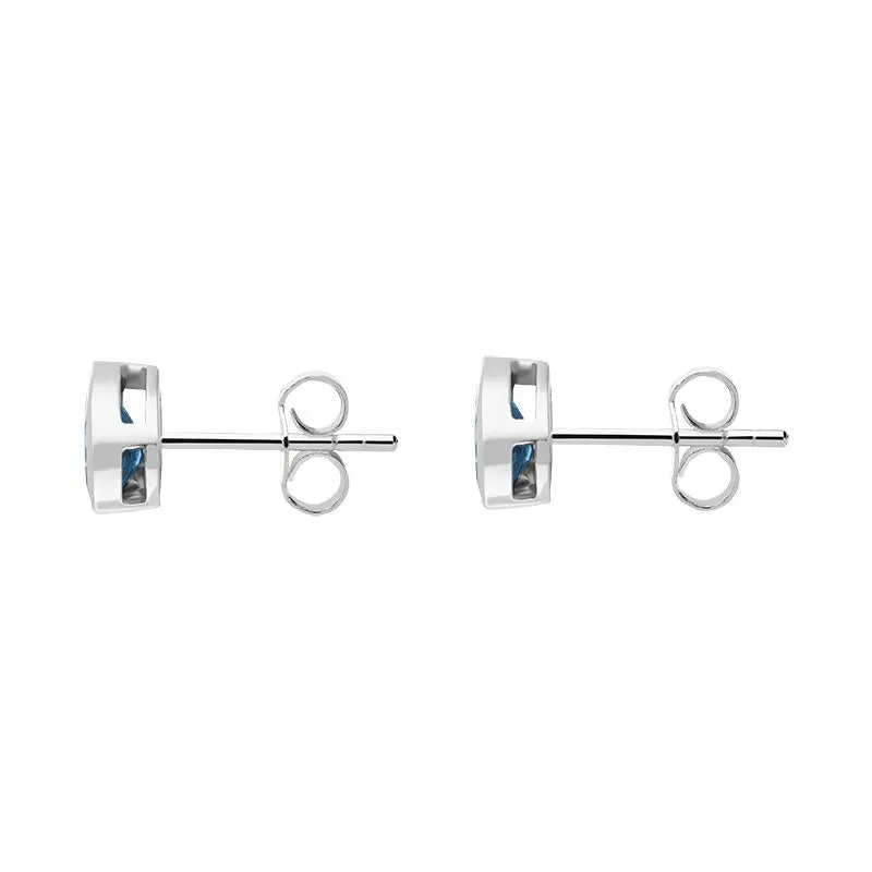 9ct White Gold Blue Topaz 6x4mm Pear Rub Over Stud Earrings