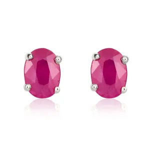 9ct White Gold Ruby 7x5mm Oval Claw Set Stud Earrings