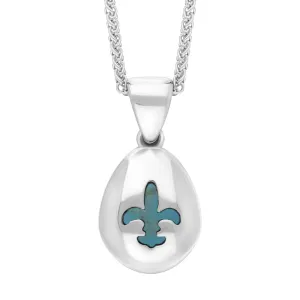 9ct White Gold Turquoise Fleur De Lis Pear Shape Necklace