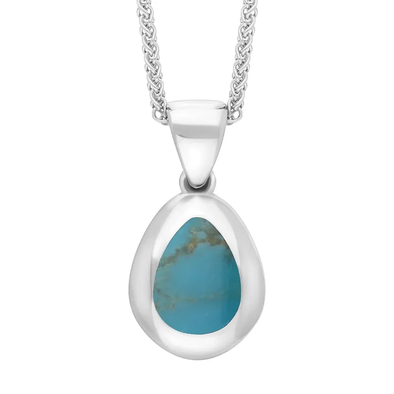 9ct White Gold Turquoise Fleur De Lis Pear Shape Necklace
