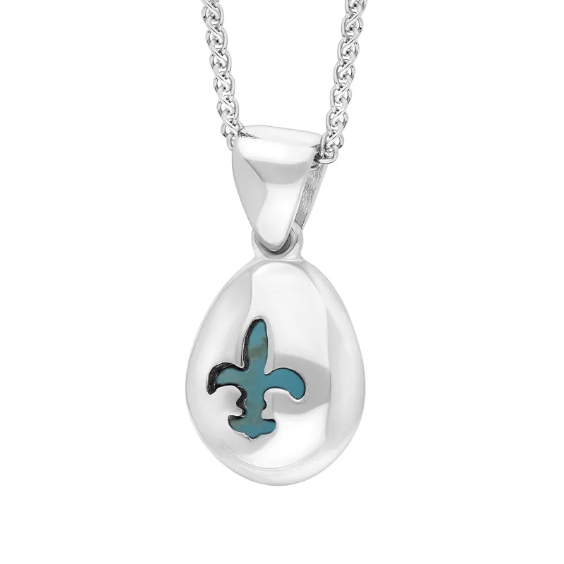 9ct White Gold Turquoise Fleur De Lis Pear Shape Necklace