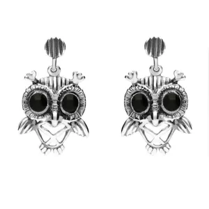 9ct White Gold Whitby Jet Owl Stud Earrings