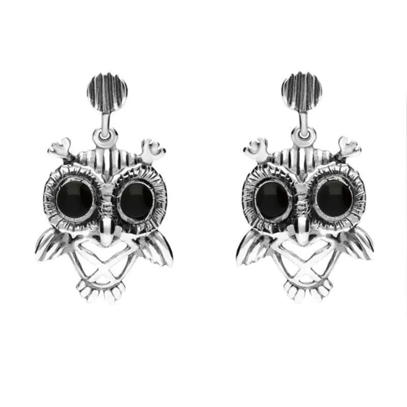 9ct White Gold Whitby Jet Owl Stud Earrings