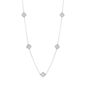 9ct White Gold White Mother of Pearl Bloom Four Leaf Clover Ball Edge Necklace