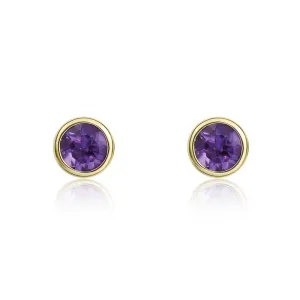 9ct Yellow Gold Amethyst 3mm Round Rub Over Set Stud Earrings