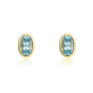 9ct Yellow Gold Aquamarine 5x3mm Oval Rub Over Set Stud Earrings