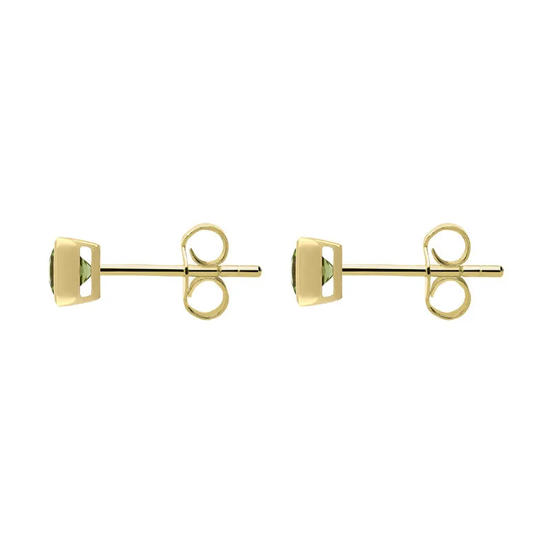 9ct Yellow Gold Peridot 4mm Princess Cut Rub Over Set Stud Earrings