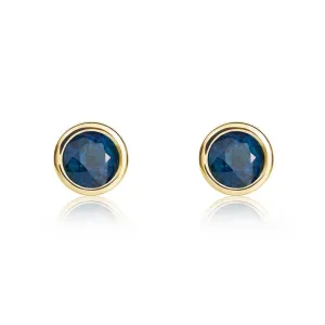 9ct Yellow Gold Sapphire 4mm Round Rub Over Set Stud Earrings