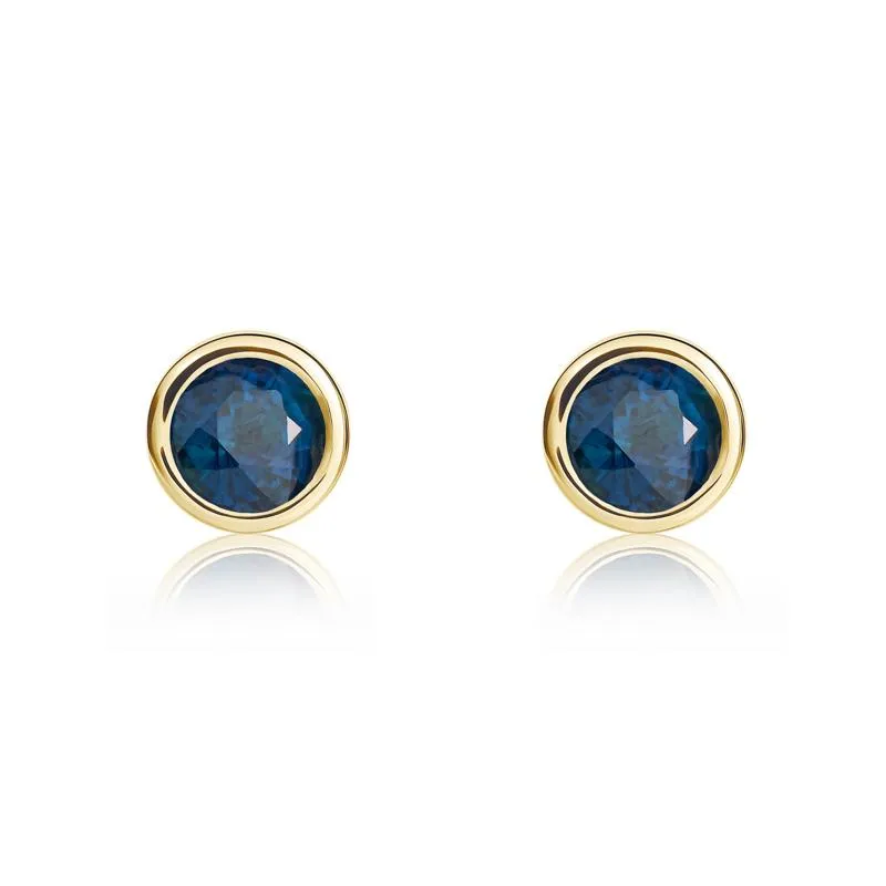 9ct Yellow Gold Sapphire 4mm Round Rub Over Set Stud Earrings