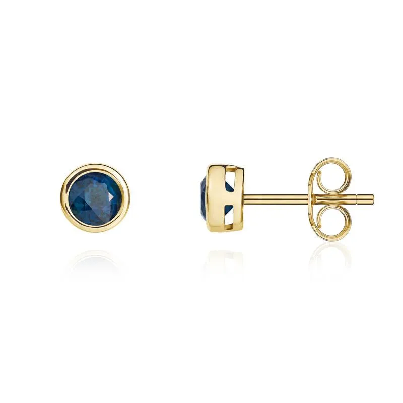 9ct Yellow Gold Sapphire 4mm Round Rub Over Set Stud Earrings