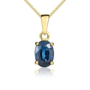 9ct Yellow Gold Sapphire 7x5mm Oval Claw Set Pendant
