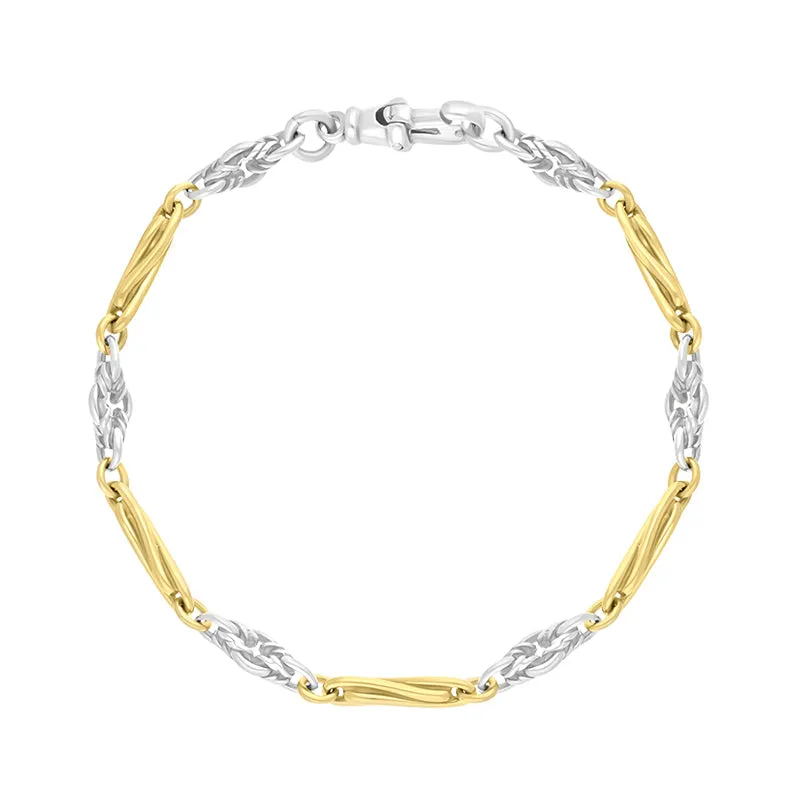 9ct Yellow Gold Sterling Silver Twist Byzantine Handmade Bracelet