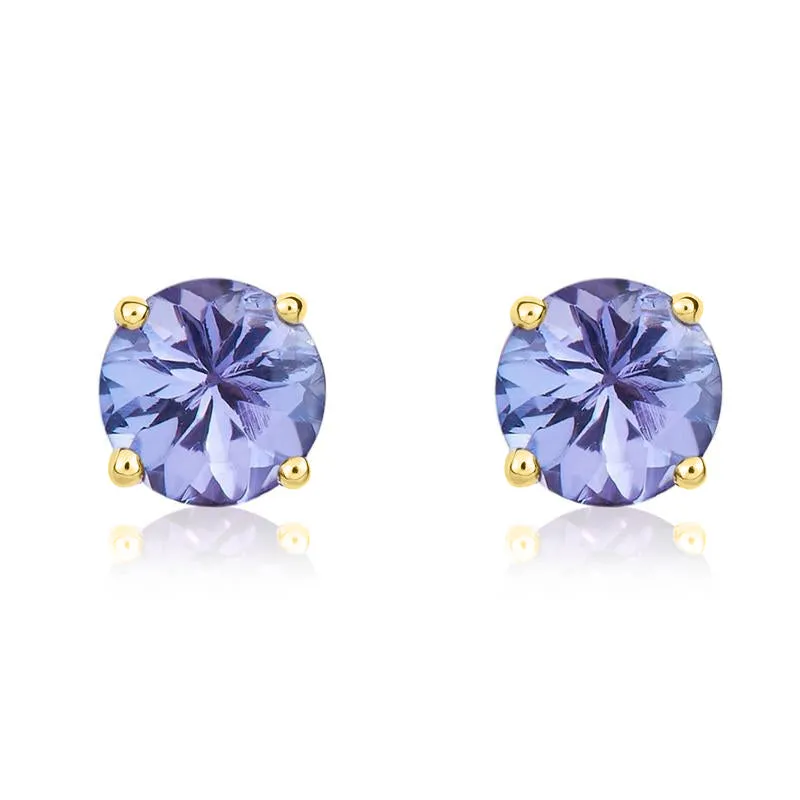 9ct Yellow Gold Tanzanite 5mm Round Claw Set Stud Earrings
