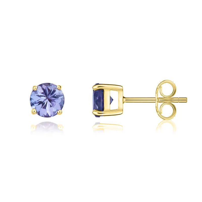 9ct Yellow Gold Tanzanite 5mm Round Claw Set Stud Earrings