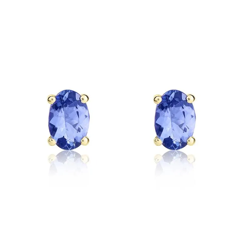 9ct Yellow Gold Tanzanite 6x4mm Oval Claw Set Stud Earrings