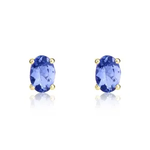 9ct Yellow Gold Tanzanite 6x4mm Oval Claw Set Stud Earrings