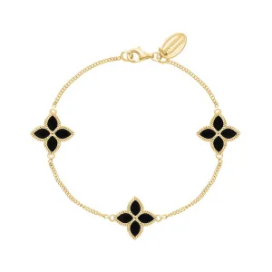 9ct Yellow Gold Whitby Jet Eden Marquise Flower Bracelet