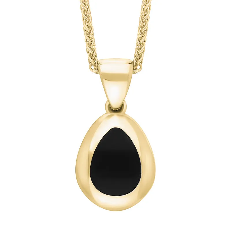 9ct Yellow Gold Whitby Jet Fleur De Lis Pear Shape Necklace