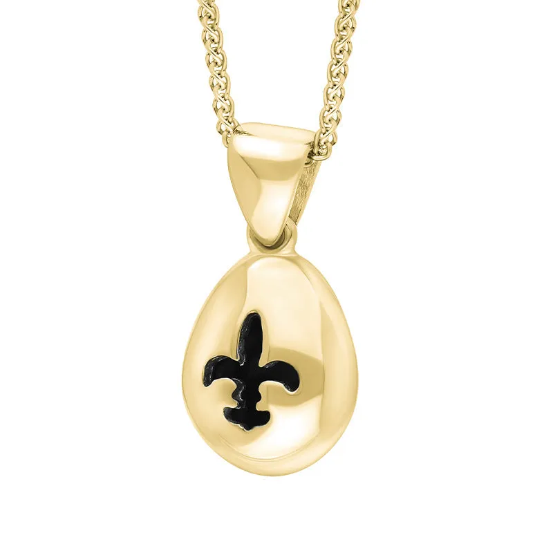 9ct Yellow Gold Whitby Jet Fleur De Lis Pear Shape Necklace