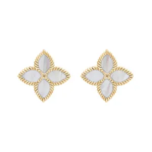 9ct Yellow Gold White Mother of Pearl Eden Marquise Flower Stud Earrings