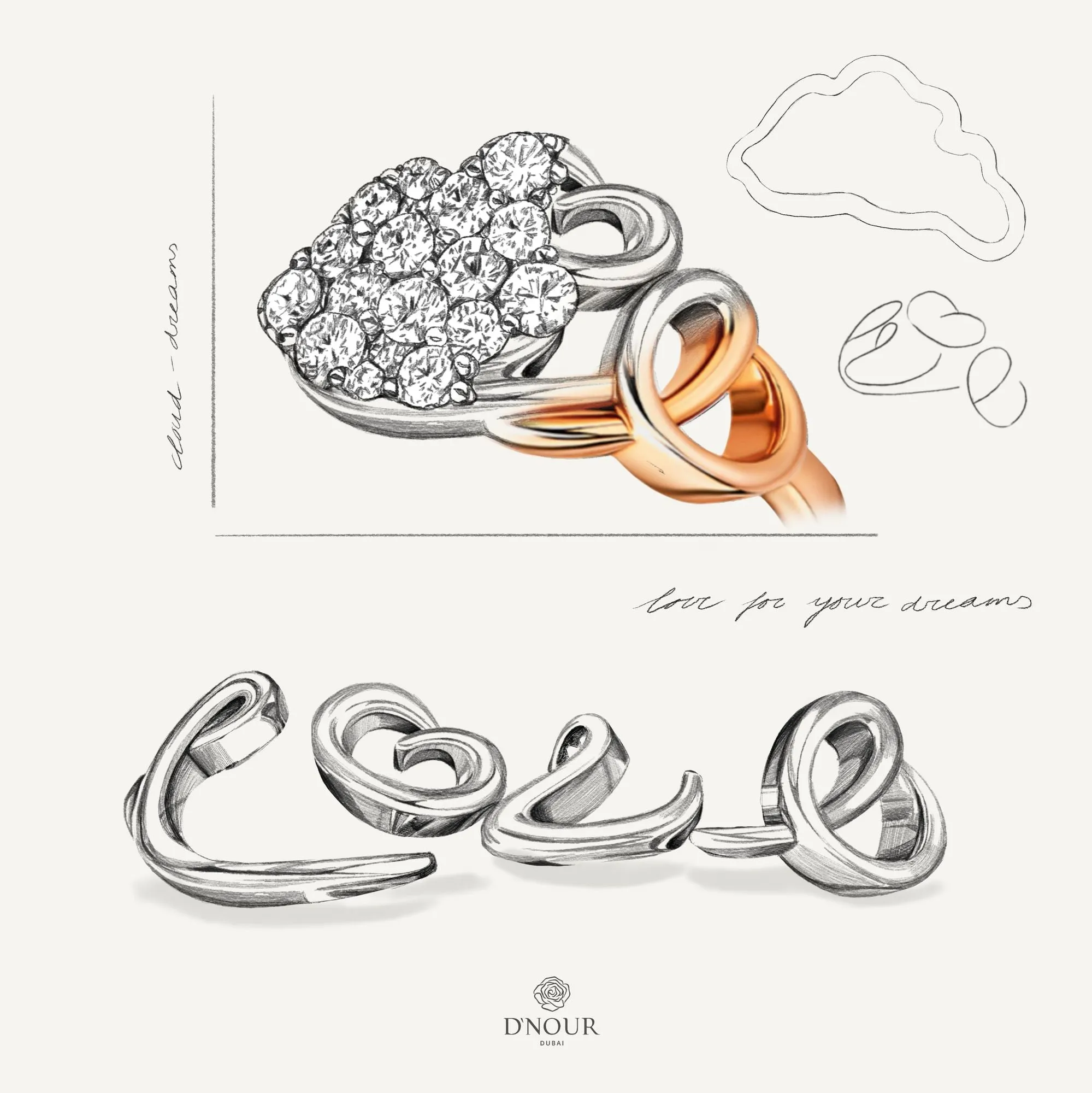 Allusia Love Detailed 18K Rosegold Bracelet w. Diamond