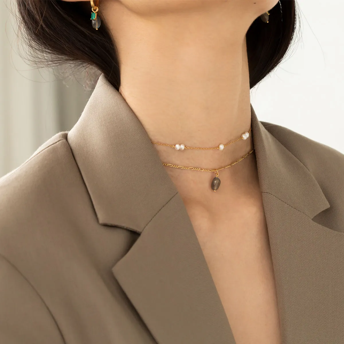 Archive 18K Gold Plated Earring-Pendant w. Laboradorite