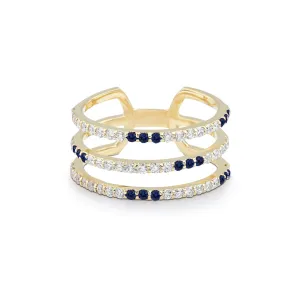 Artisia Triple Bar 18K Gold Ring w. Diamonds & Sapphire